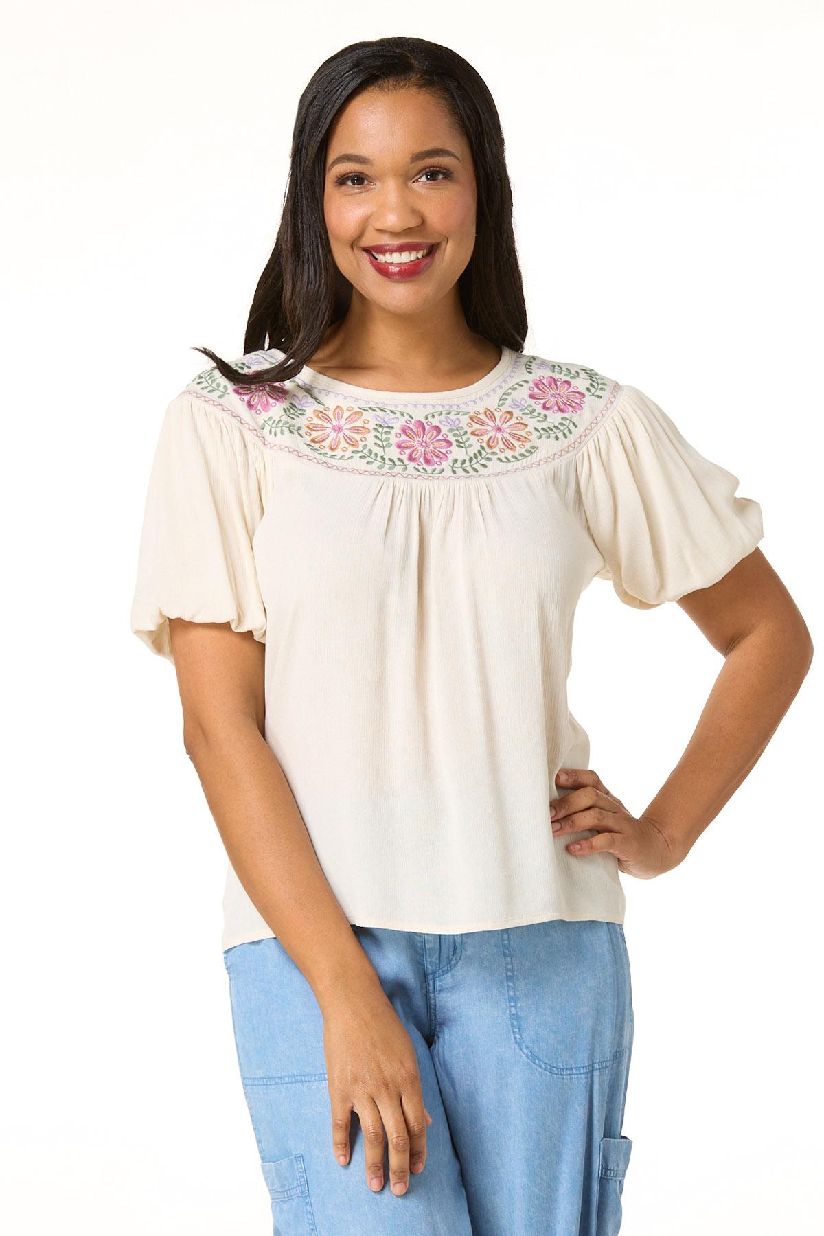 Cato Fashions | Cato Embroidered Puff Sleeve Top