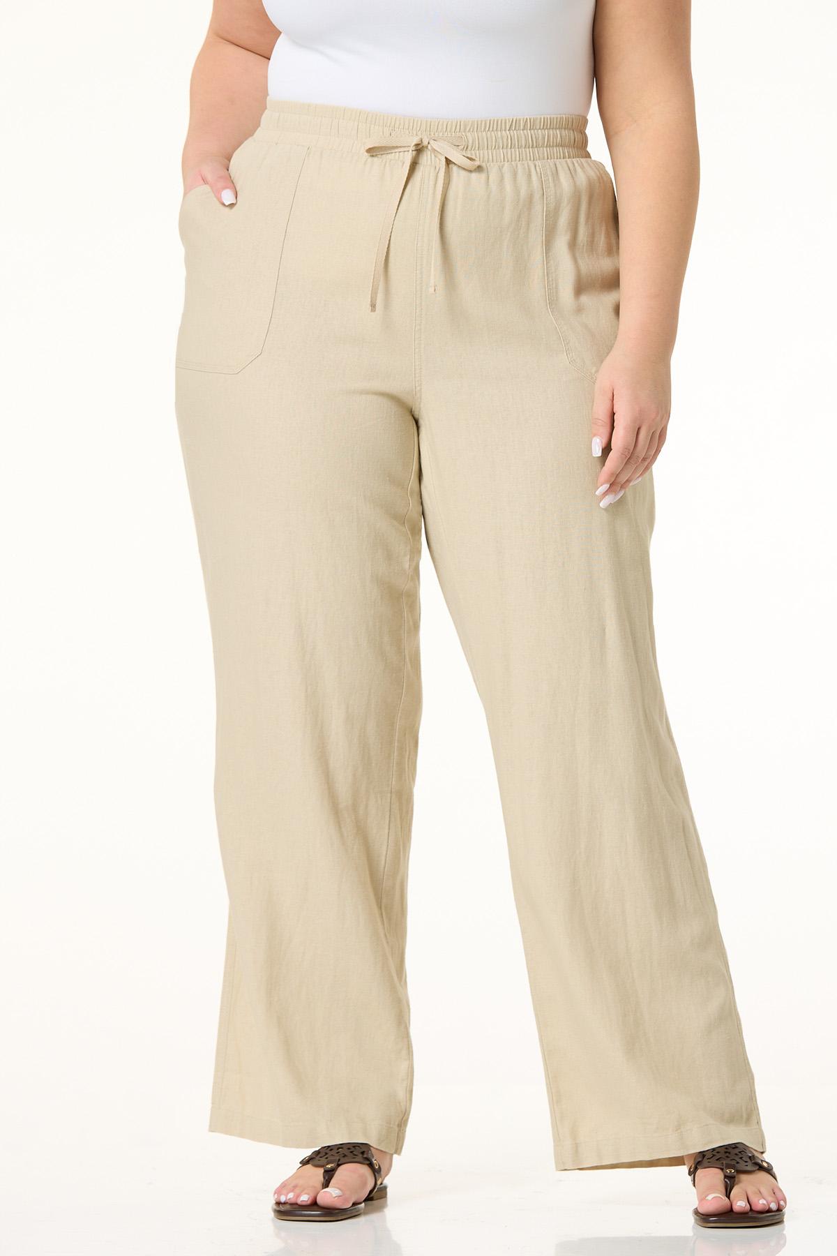 plus size linen dress pants Qulqfy Summer Cotton Linen Dress Pants Women Wide Leg Flowy Plus Size Elastic Waist Fall With Pockets Yellow Lightweight Lounge Trousers Pants 2XL,