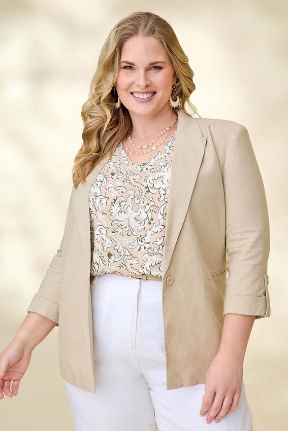 Cato Fashions | Cato Plus Size Solid Boyfriend Linen Blazer