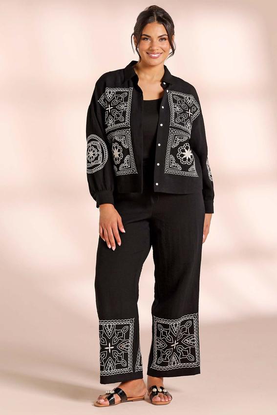 新品38Embroidery Patchwork Trousers Black Cato Fashions | Cato Plus Size Black White Patchwork Embroidered Pants