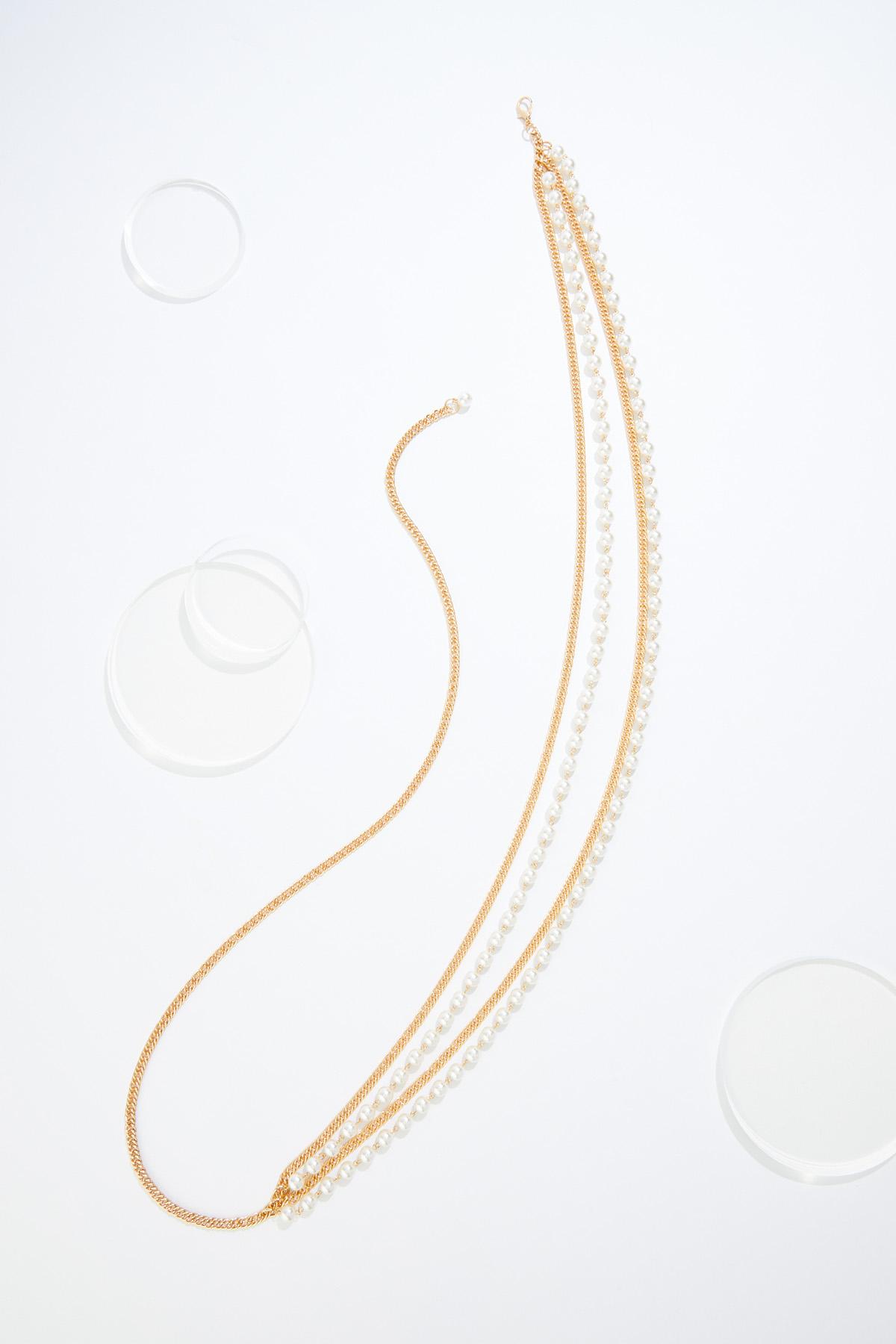 Plus Size Gold Pearl Layered Chain Belt - White