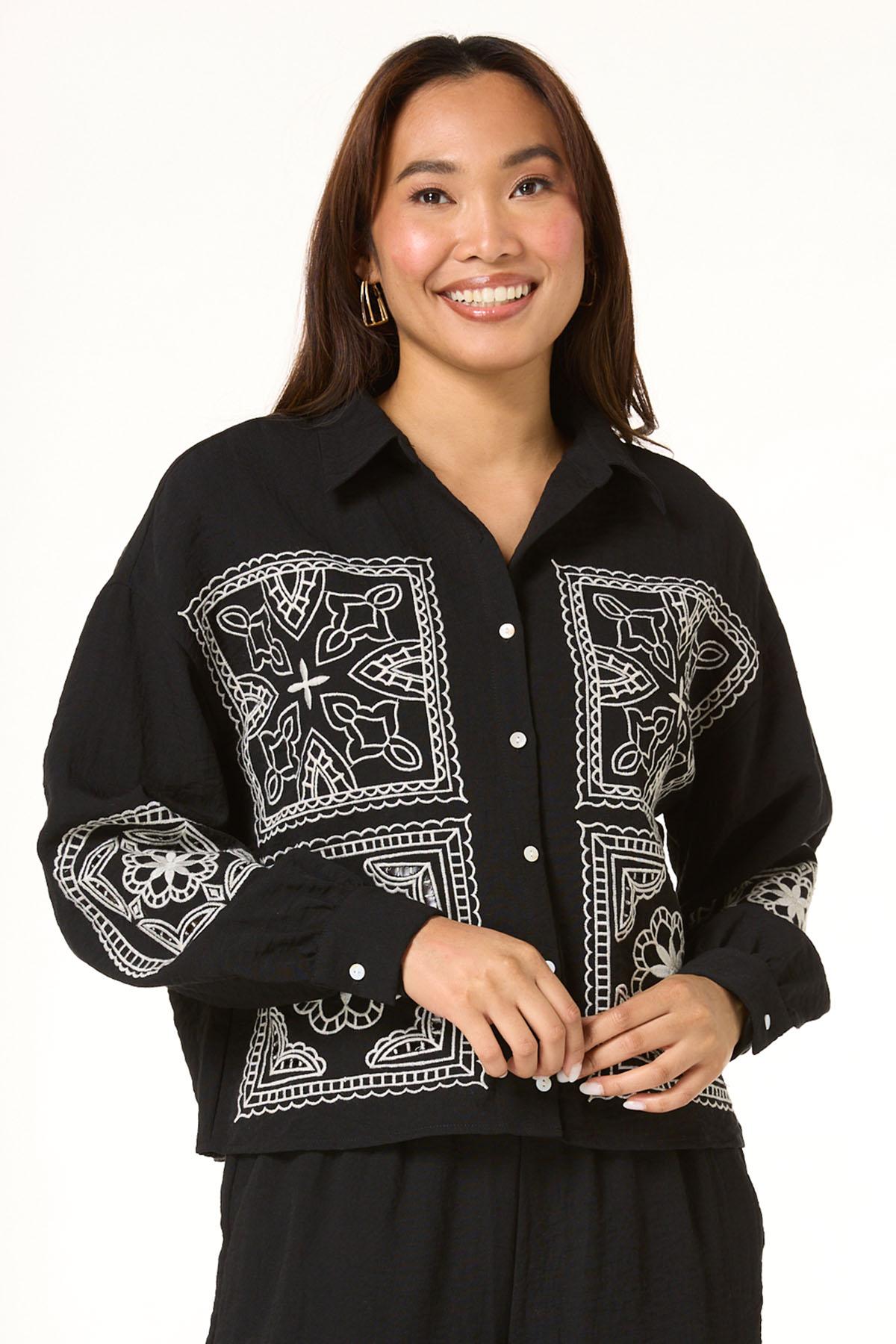 Cato Fashions | Cato Black White Patchwork Embroidered Shirt