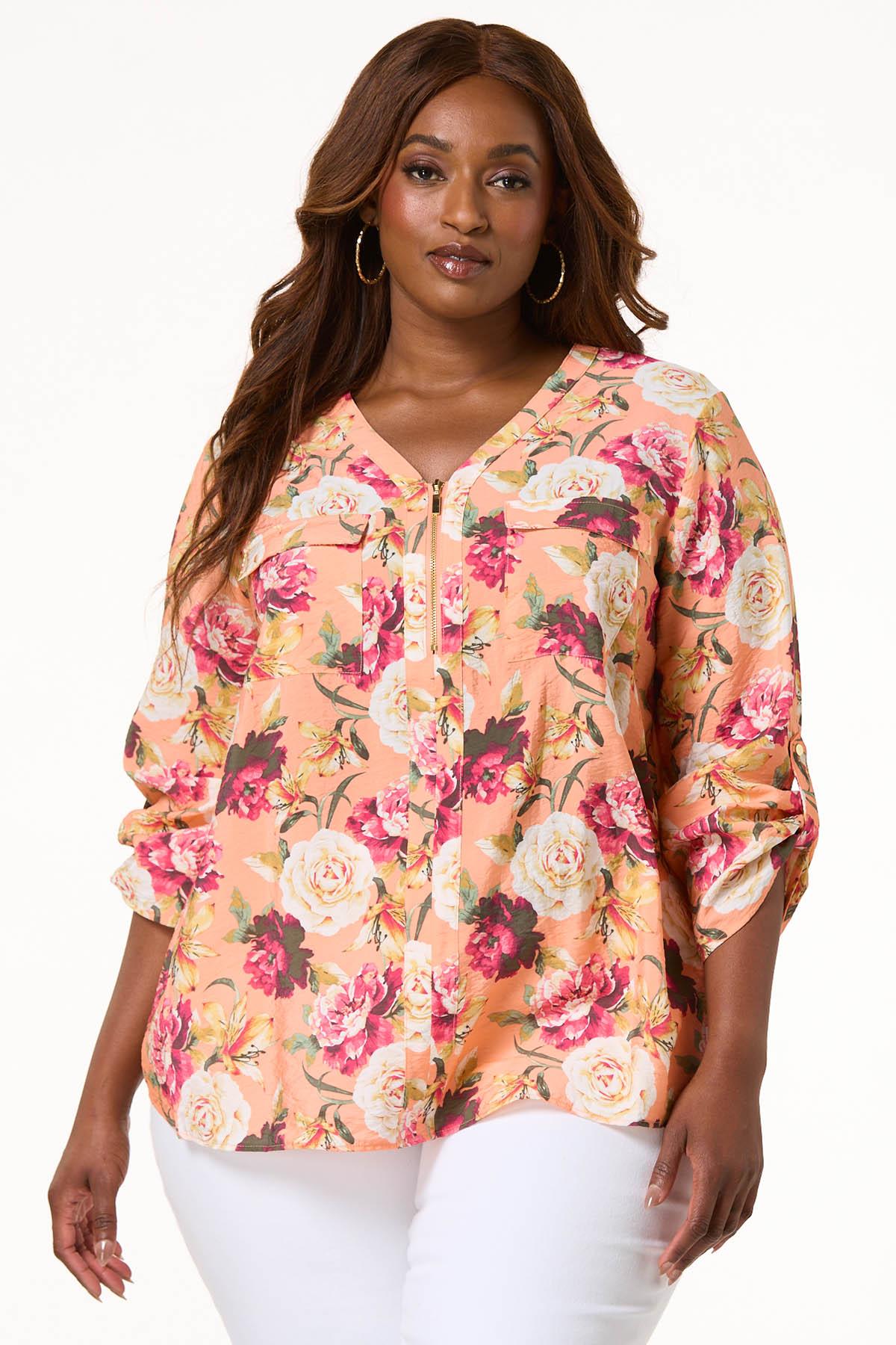 Cato Fashions | Cato Plus Size Papaya Floral Zip Front Top