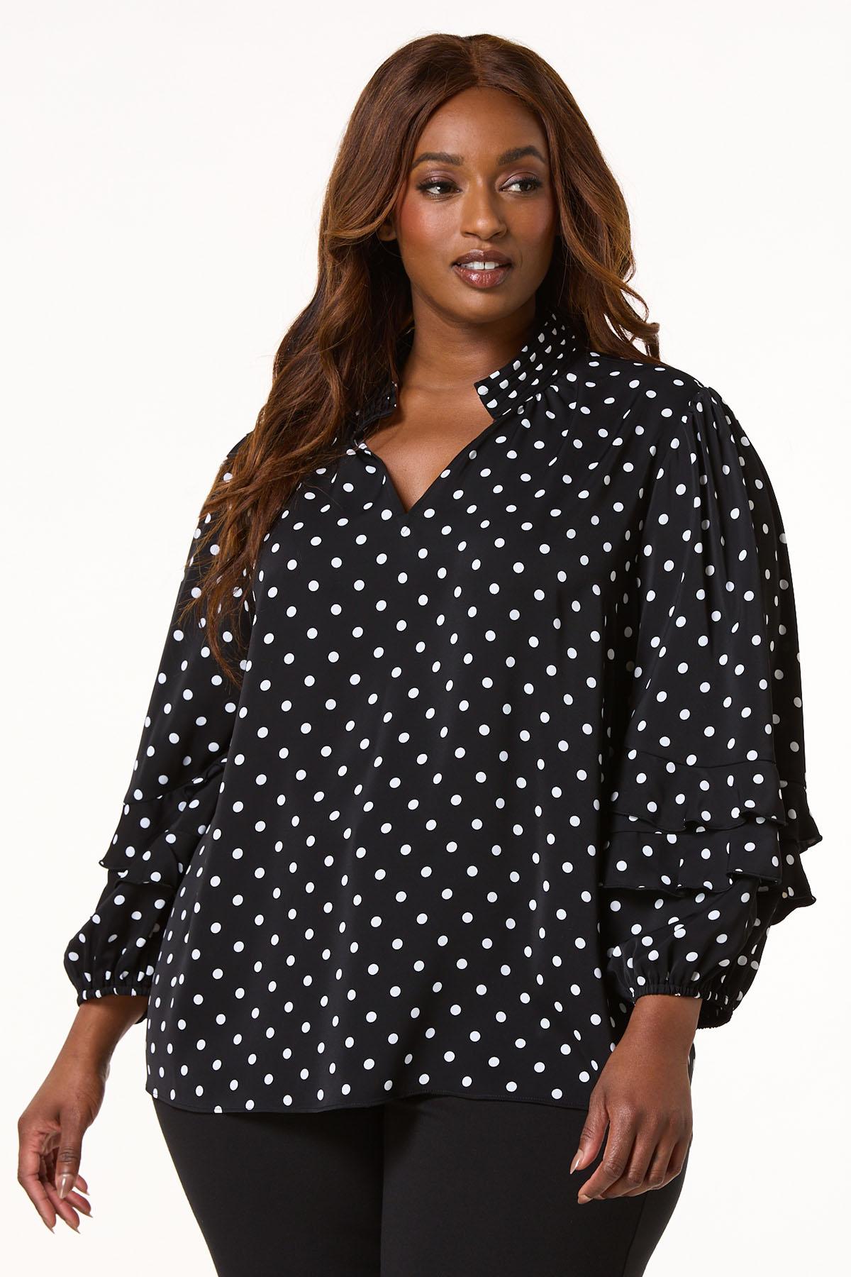Cato Fashions | Cato Plus Size Polka Dot Ruffled Sleeve Top