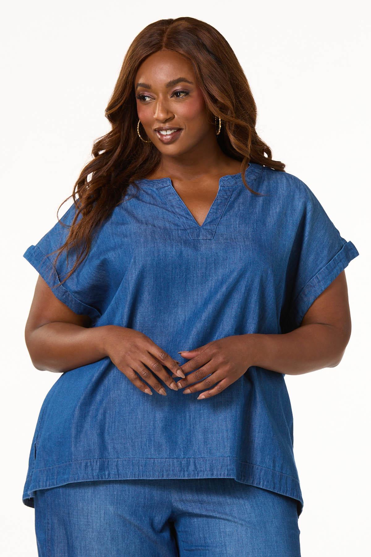 Cato Fashions | Cato Plus Size Chambray Roll Sleeve Top