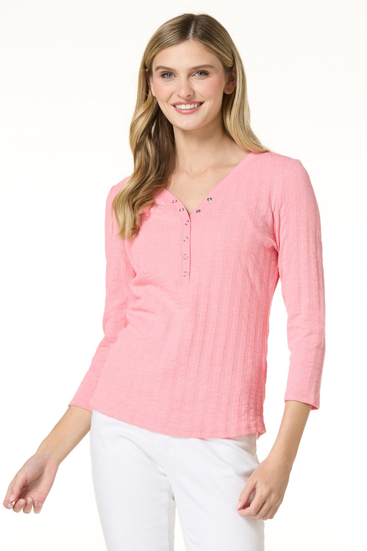 Cato Fashions | Cato Pointelle Textured Henley Top