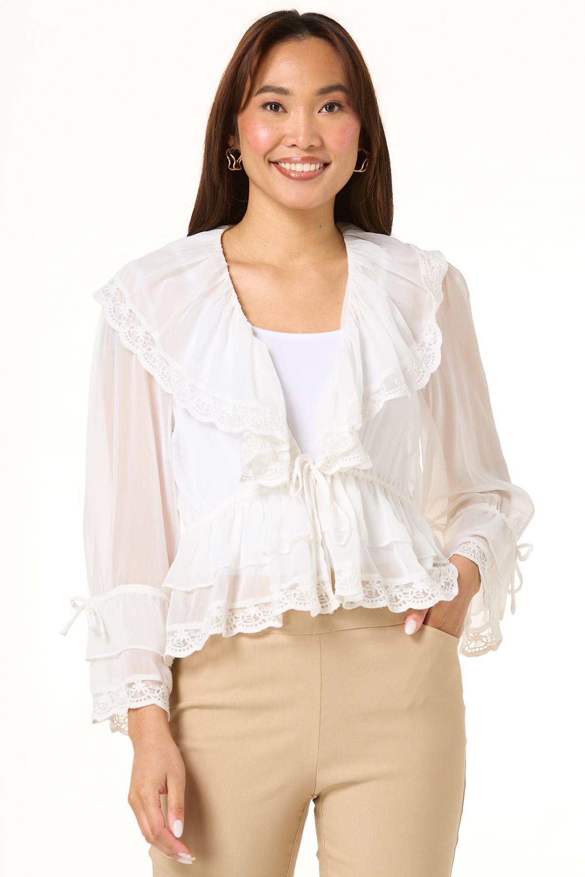 Cato Fashions | Cato Sheer Ruffled Lace Trim Top