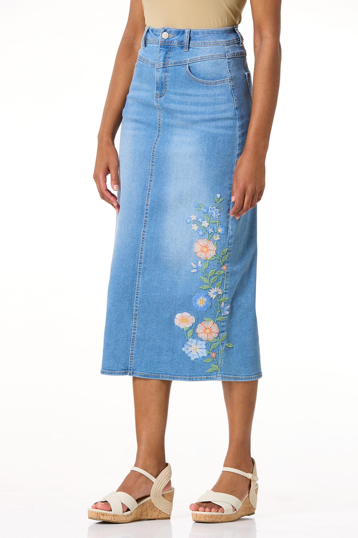 Cato Fashions | Cato Floral Embroidered Denim Skirt