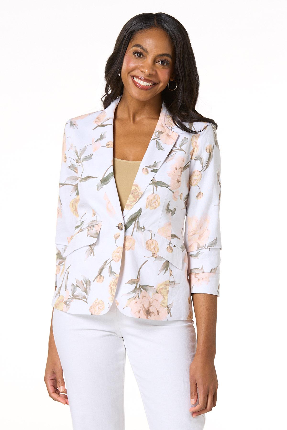Cato Fashions | Cato Spring Floral Linen Blazer Cato Fashions | Cato Spring Floral Linen Blazer