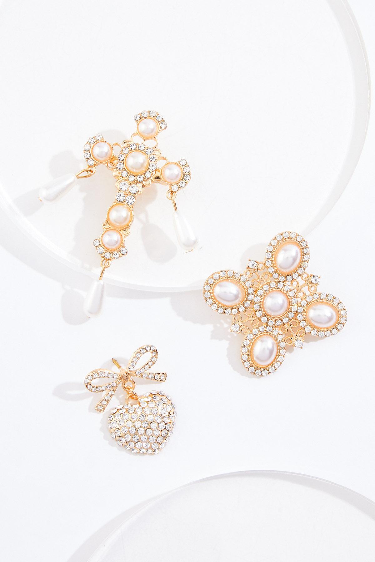 Cato Fashions | Cato Pearl Rhinestone Trio Brooch Set
