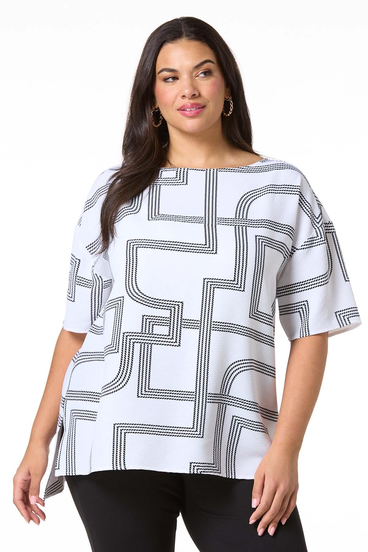 Cato Fashions | Cato Plus Size Flowy Black White Geo Top