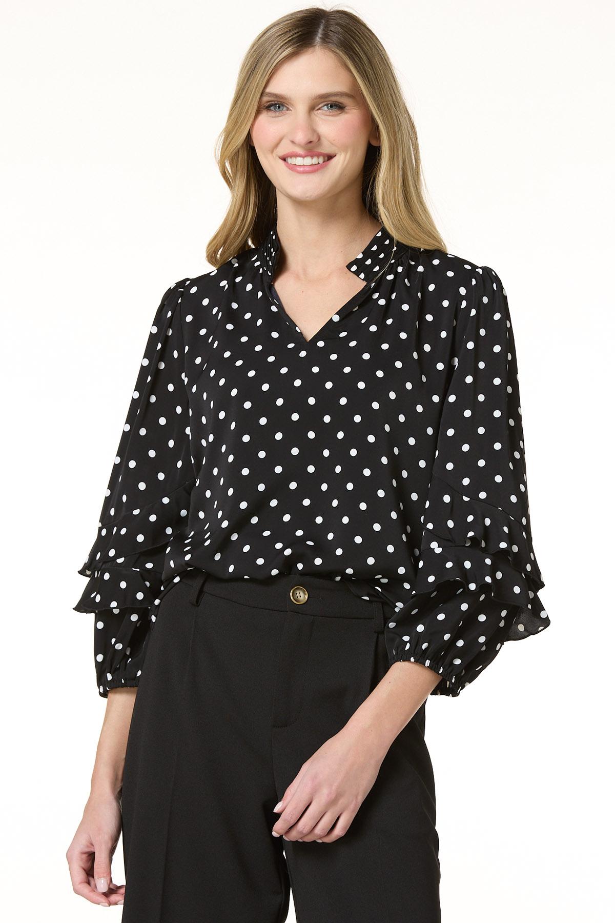 CATORCE トップス Cato Fashions | Cato Polka Dot Ruffled Sleeve Top