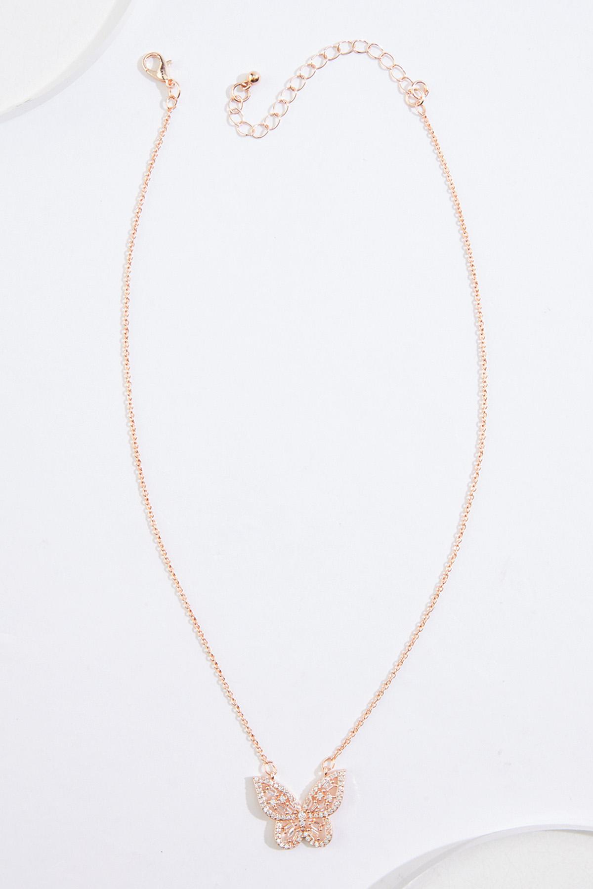 Delicate Rose Gold Embellished Butterfly Necklace