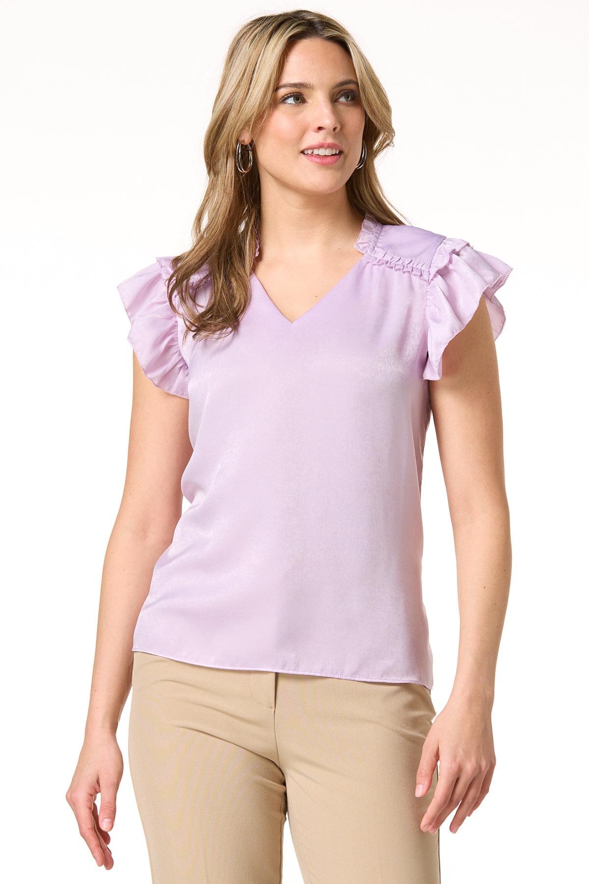 Solid Satin Ruffle Sleeve Top