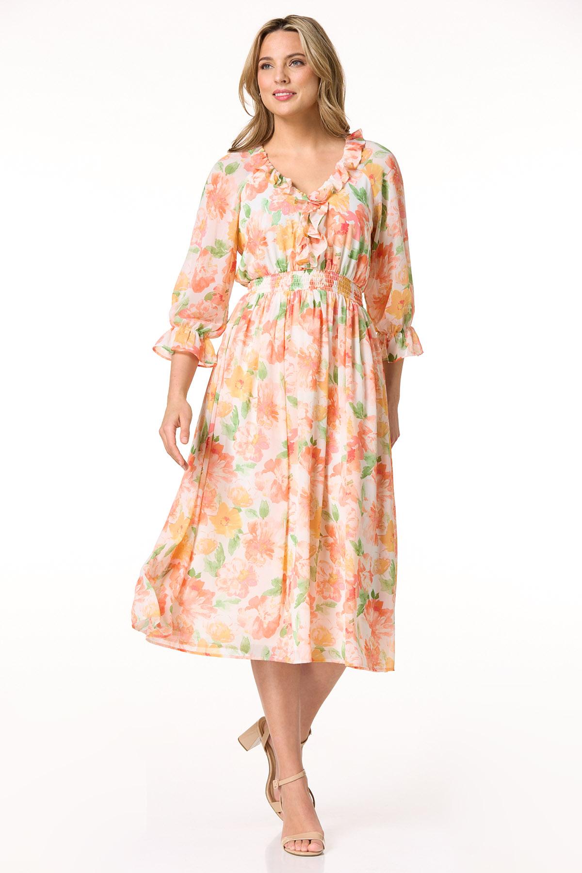knee length dresses for ladies Ivory Multi Citrus Print Midi Dress - All Dresses main image 0