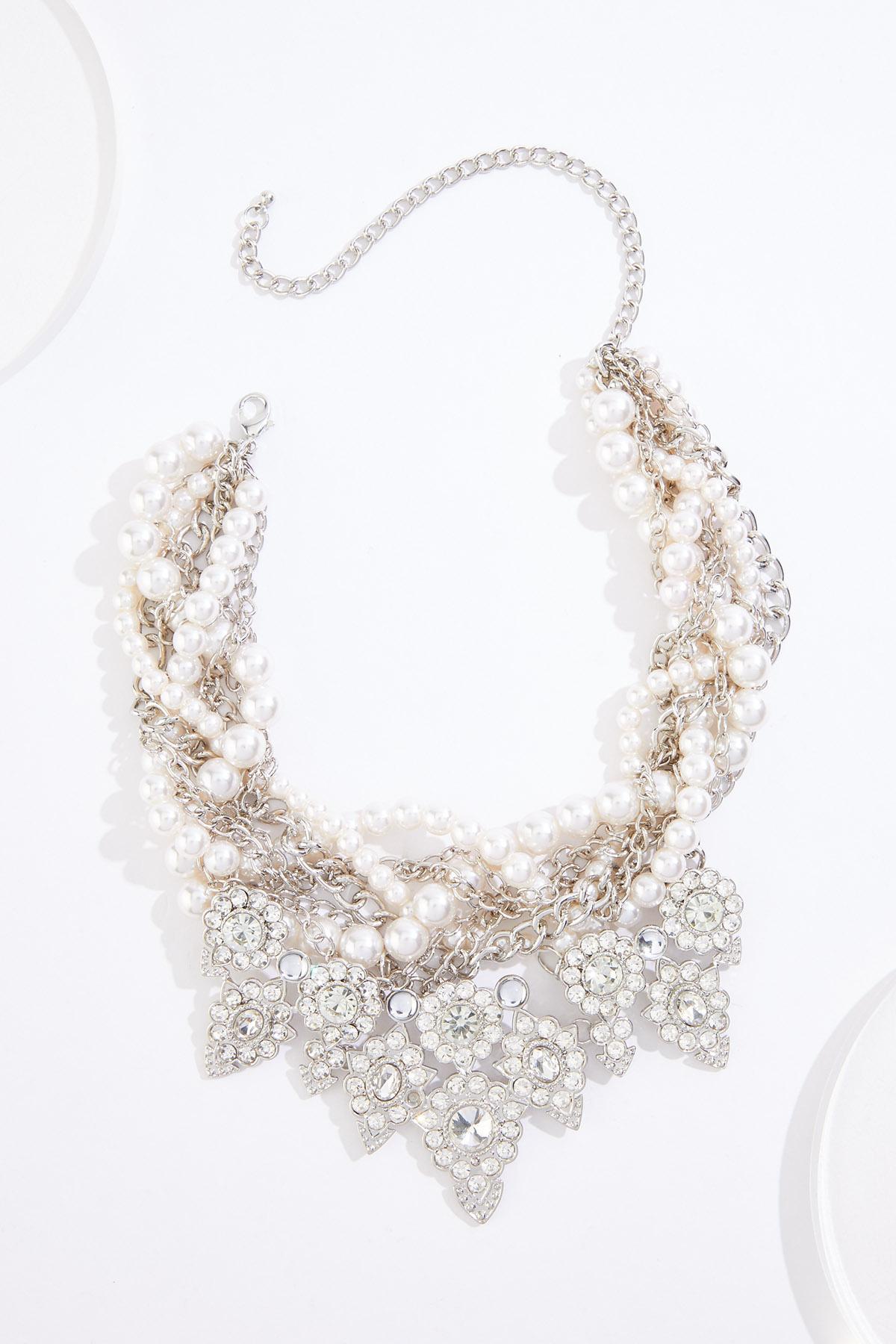 Statement Pearl Rhinestone Mix Necklace