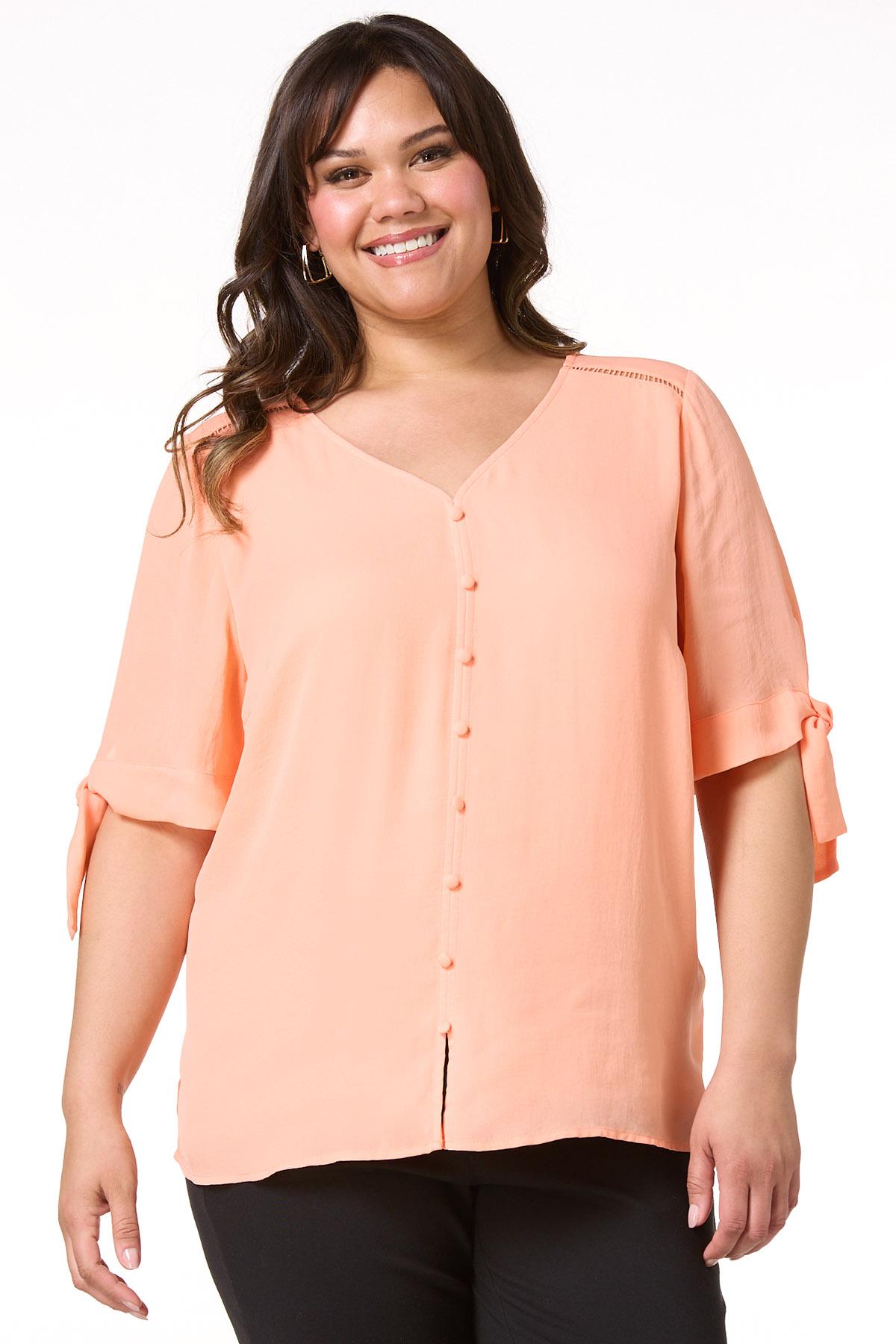 Cato Fashions | Cato Plus Size Solid Tie Sleeve Shirt