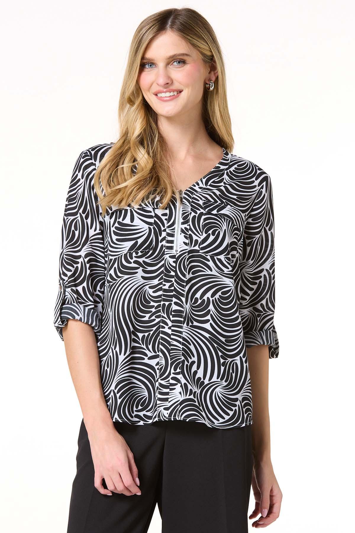 Cato Fashions | Cato Abstract Zip Front Top