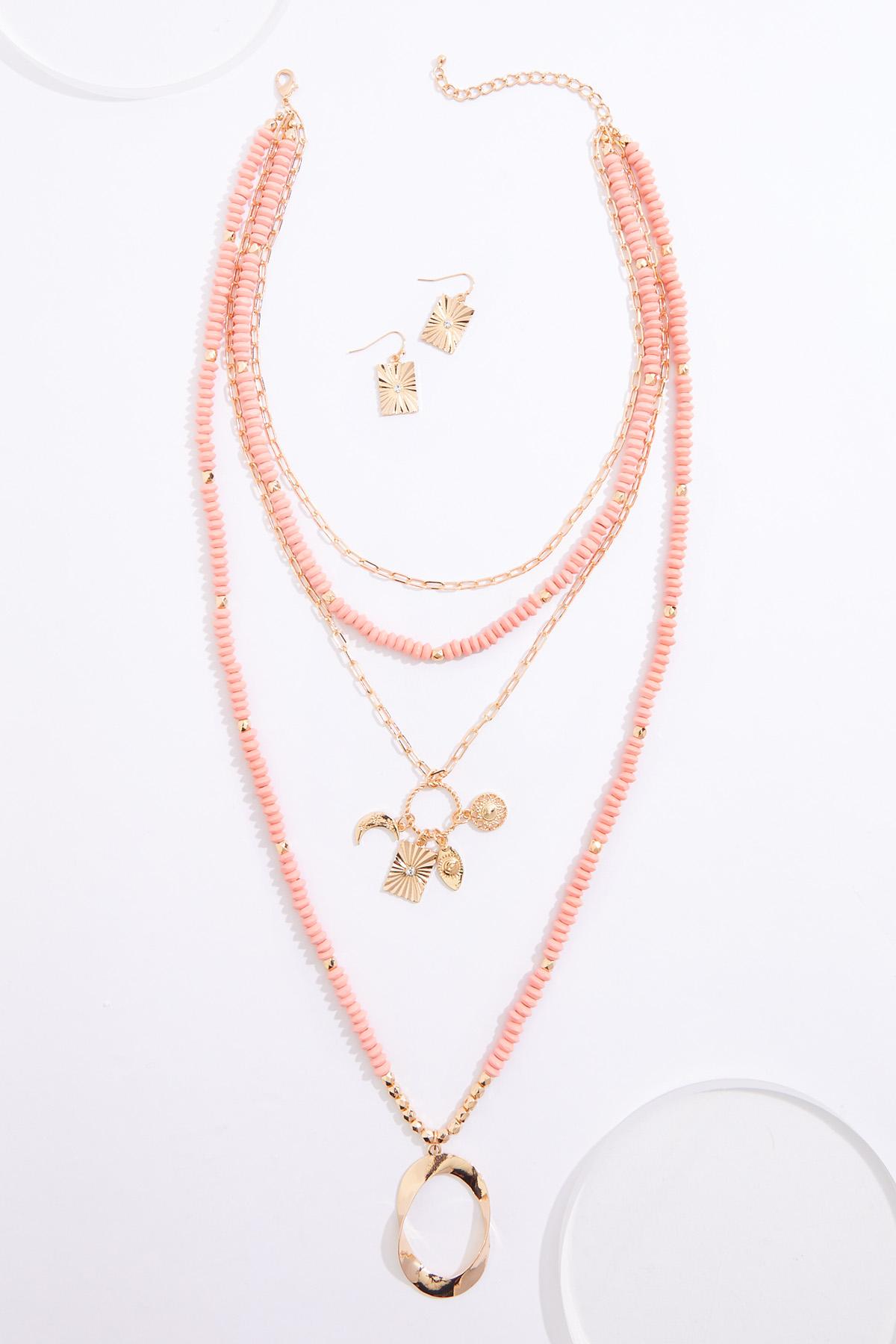 Cato Fashions | Cato Wood Beaded Gold Charm Layered Necklace Set