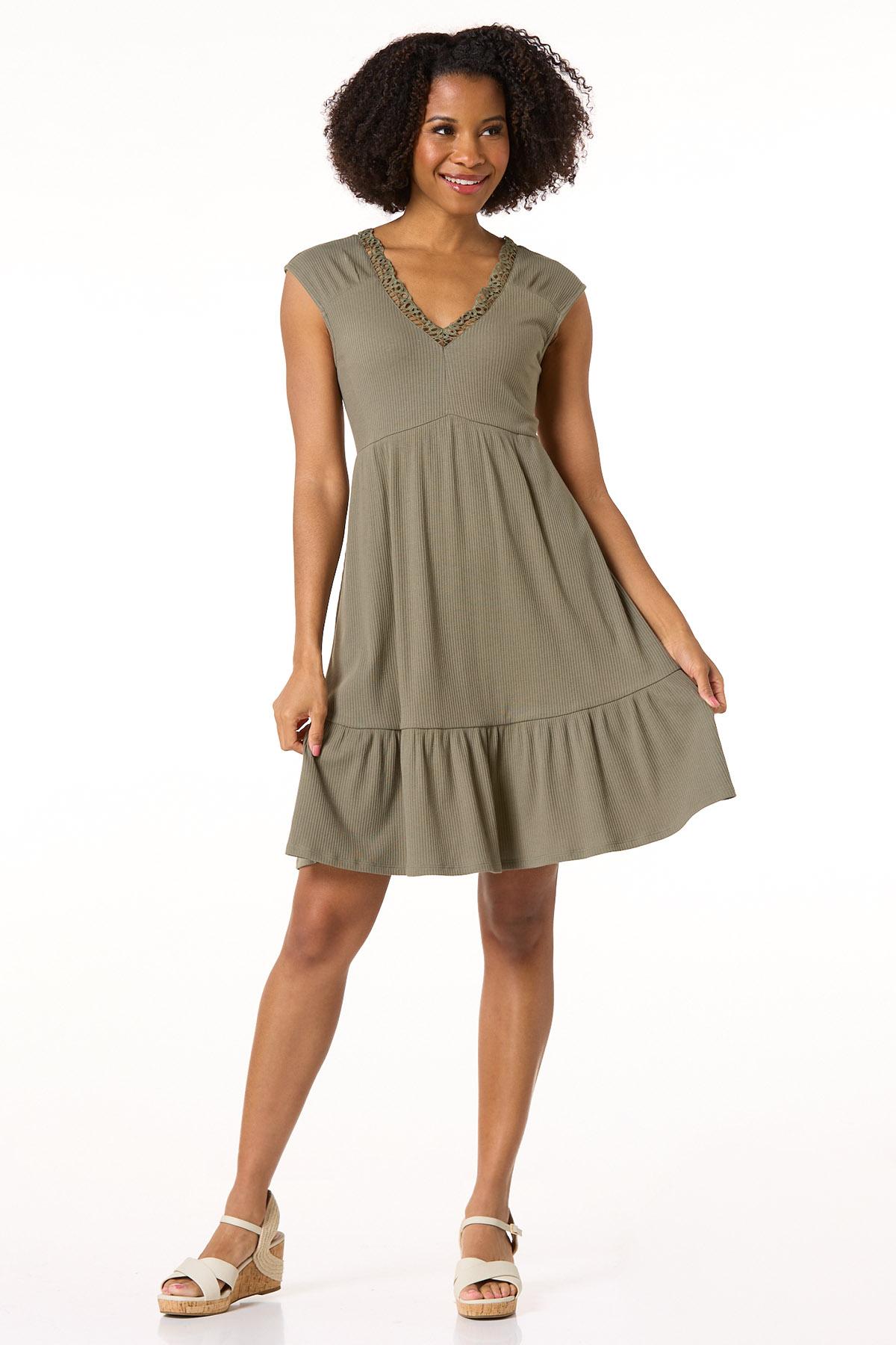 Tiered Lace Trim Dress - GREEN Tiered Lace Trim Dress - GREEN