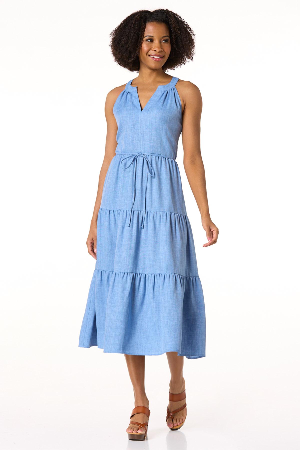 【9999円セール】Lace Trimmed Chambray Dress Cato Fashions | Cato Tiered Chambray Tie Back Dress