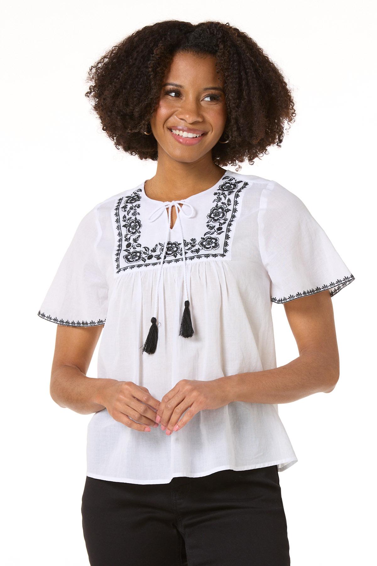 Cato Fashions | Cato Contrast Embroidered Trim Pullover Top