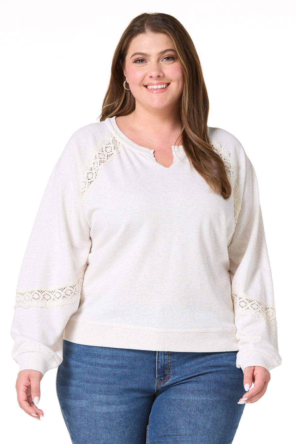 Cato Fashions | Cato Plus Size Lace Trim French Terry Top