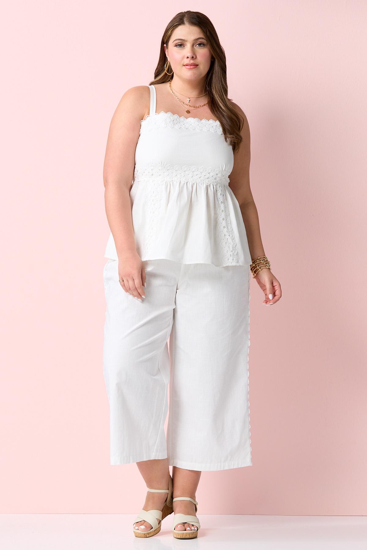 Cato Fashions | Cato Plus Size Cropped Crochet Trim Pants