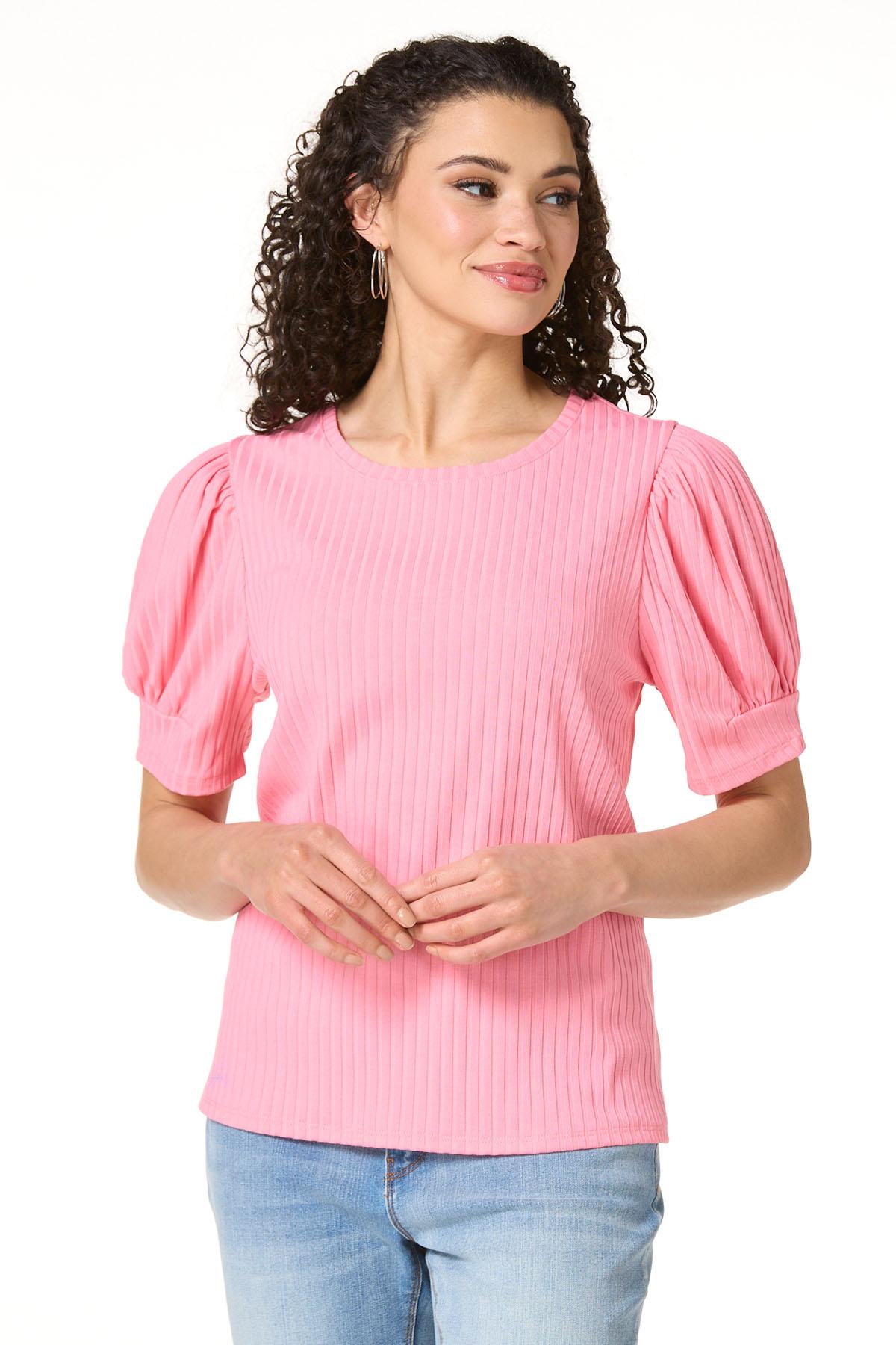 Cato Fashions | Cato Solid Ribbed Puff Sleeve Top