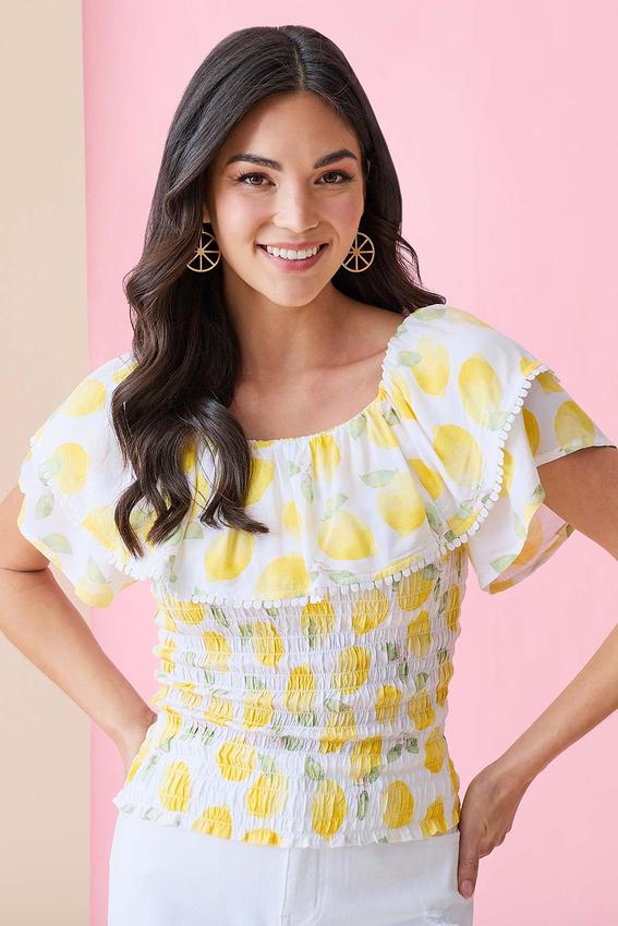 トップス Lemon Cato Fashions | Cato Flounced Lemon Print Top