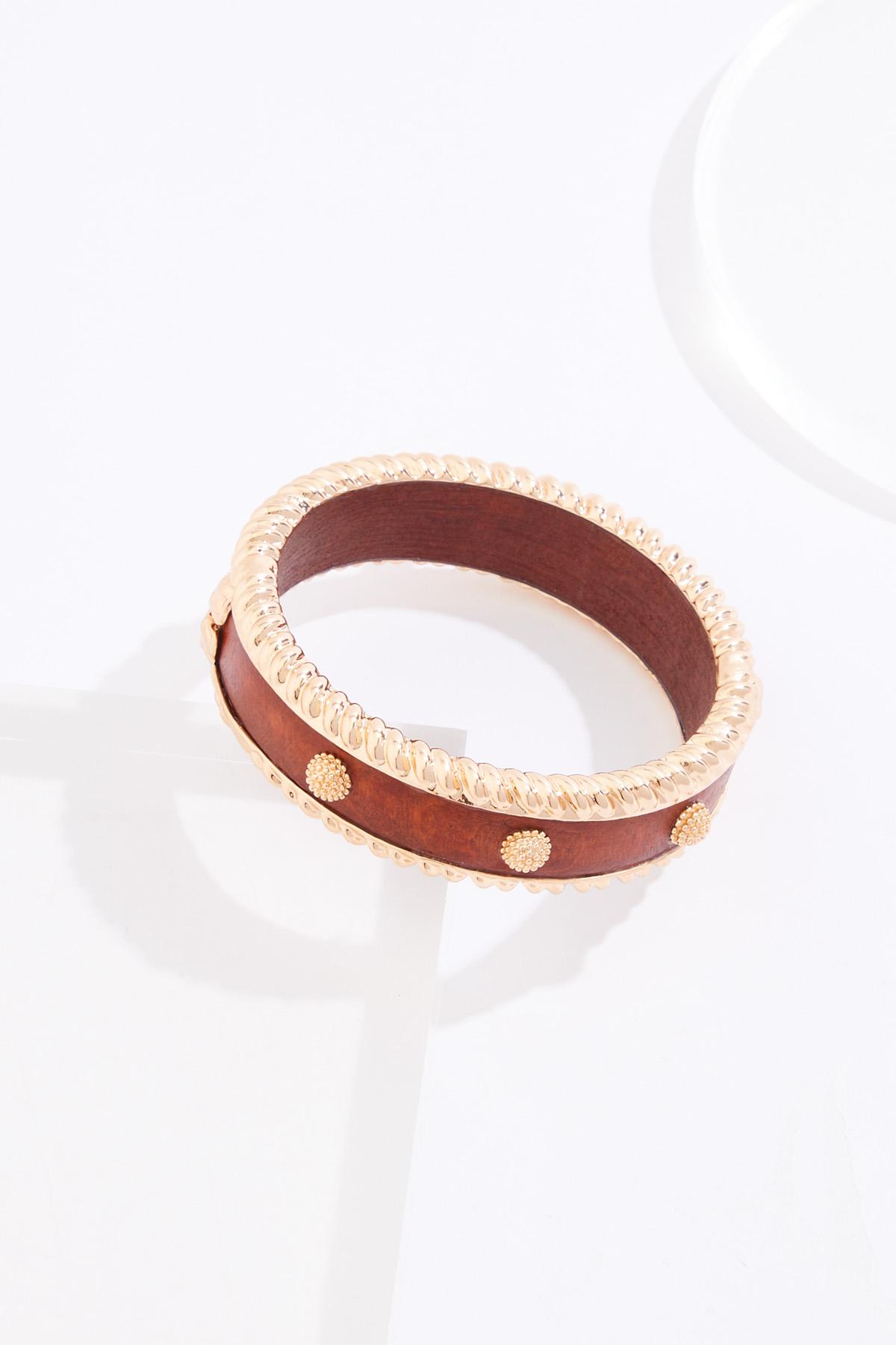 Cato Fashions | Cato Braided Gold Trim Wood Bangle Bracelet