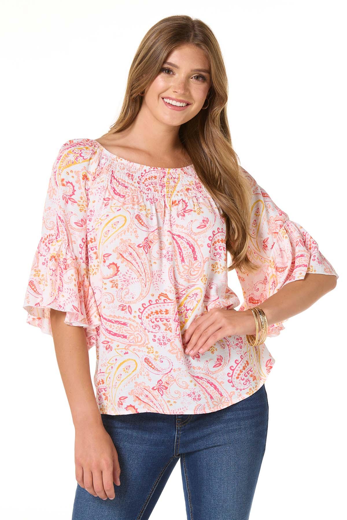 Cato Fashions | Cato Pink Smocked Paisley Top