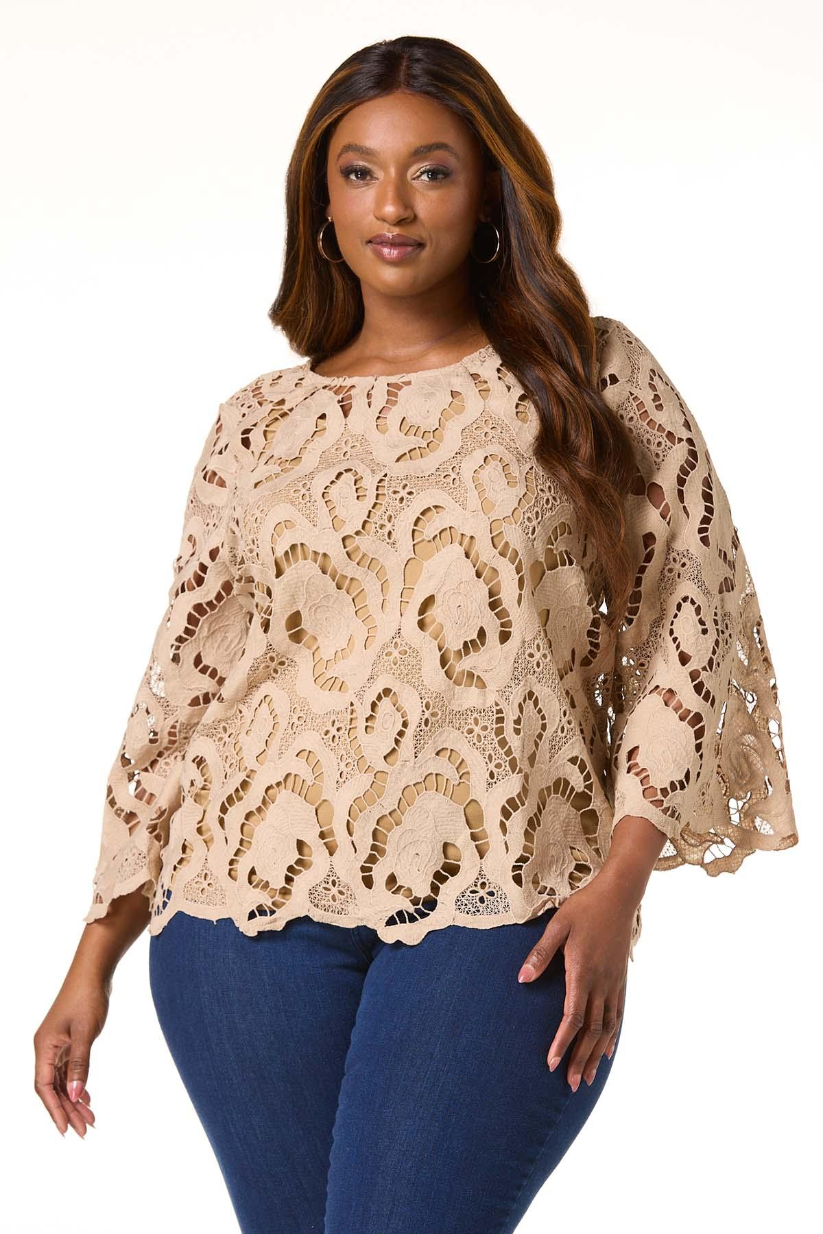 Cato Fashions | Cato Tan Crochet Top