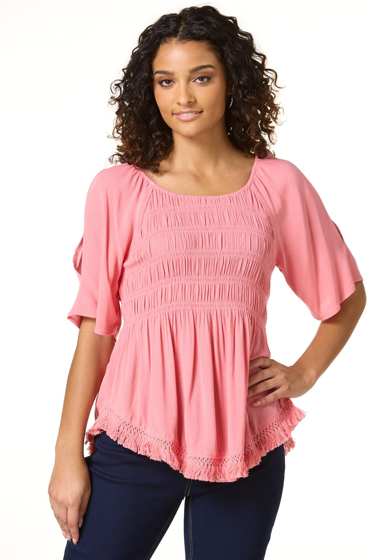 Cato Fashions | Cato Smocked Fringe Trim Top