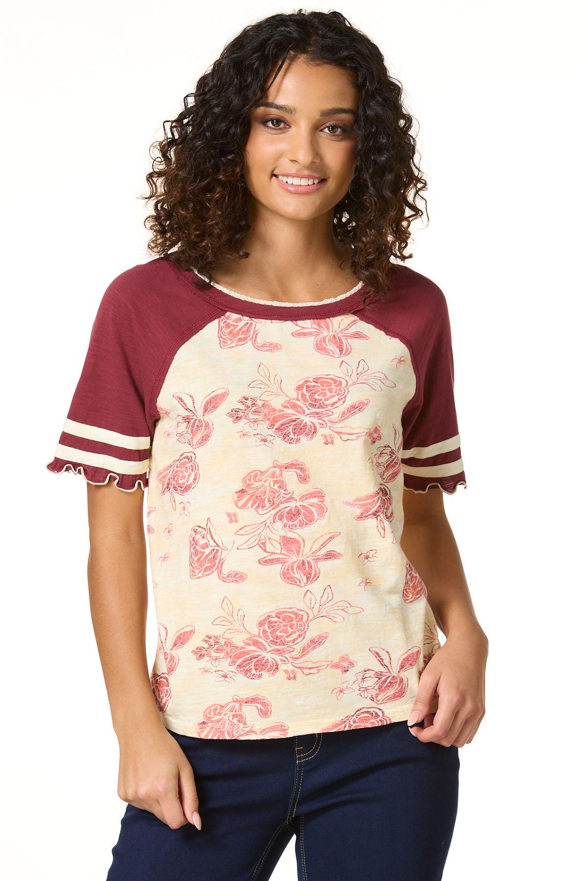 トップス cae Cato Fashions | Cato Floral Lace Trim Baseball Top