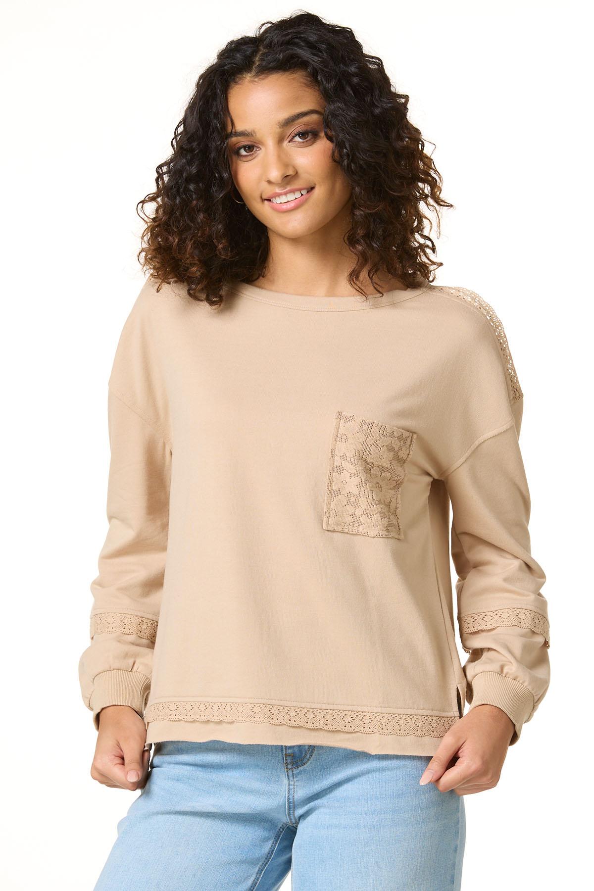 トップス sovisoon Classic Lace Sweat Cato Fashions | Cato Lace Trim Sweatshirt