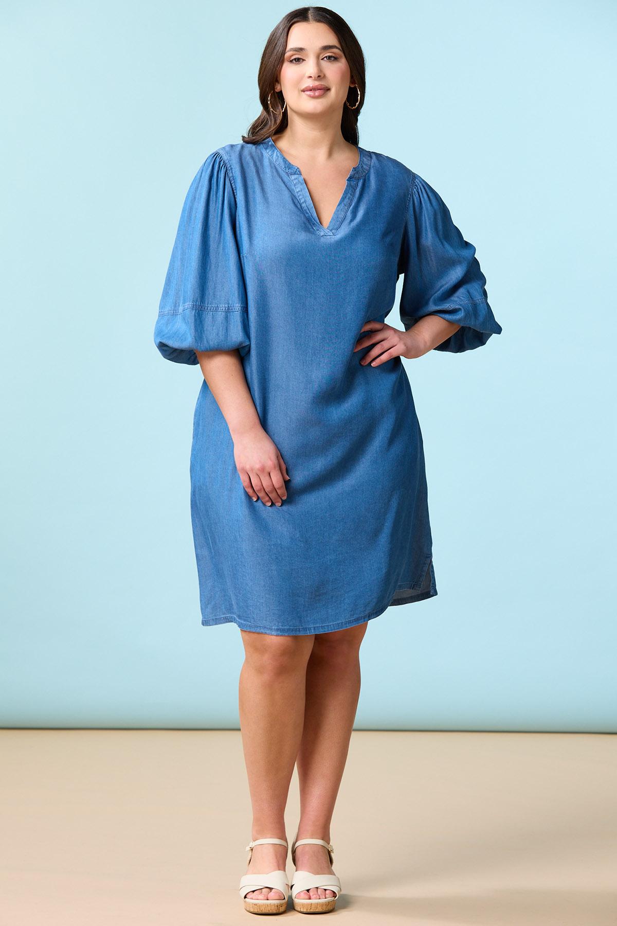 white christmas dresses Denim Wavy Cut-Out Puff Sleeve Mini Dress main image 1