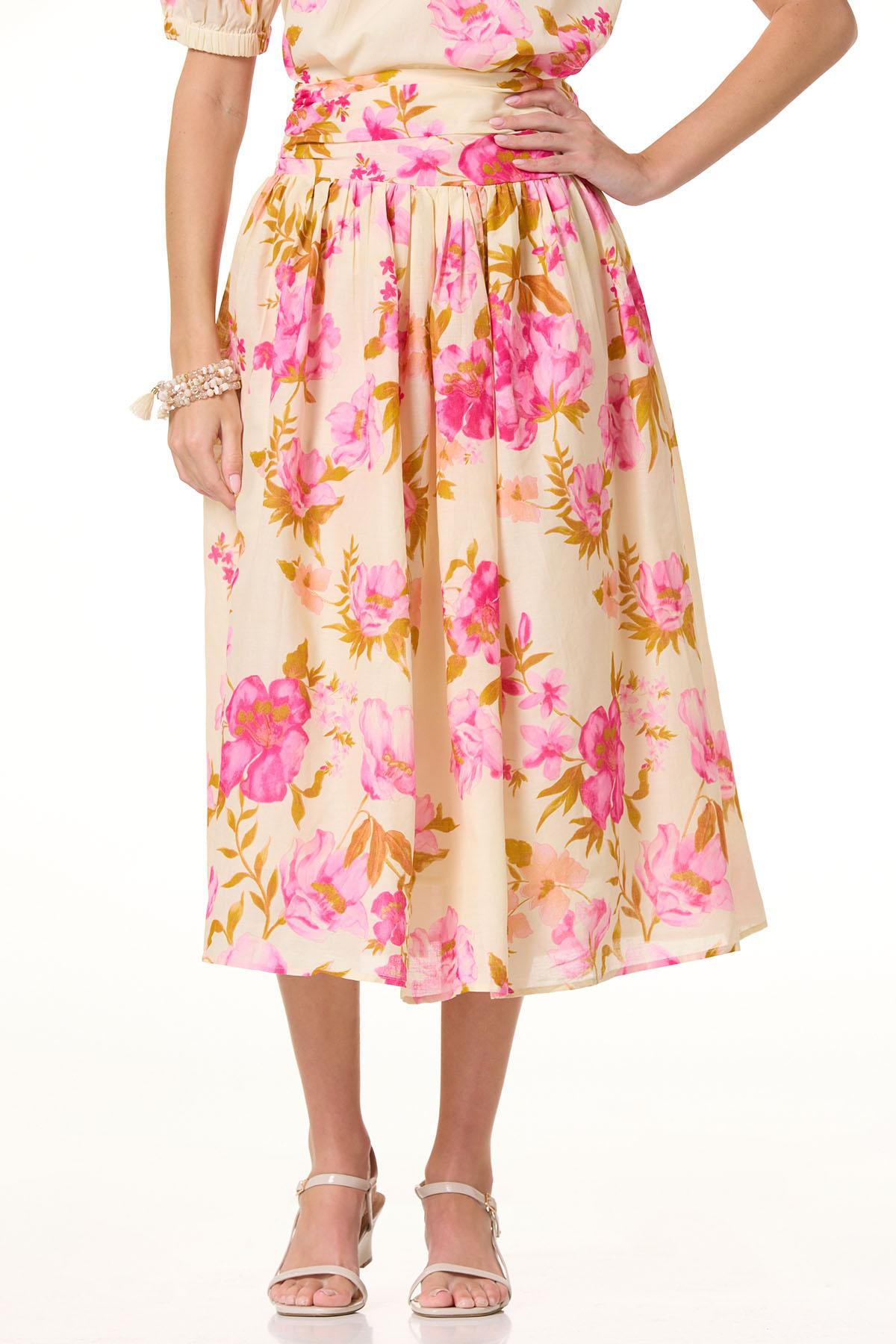 Pink Floral Drop Waist Skirt