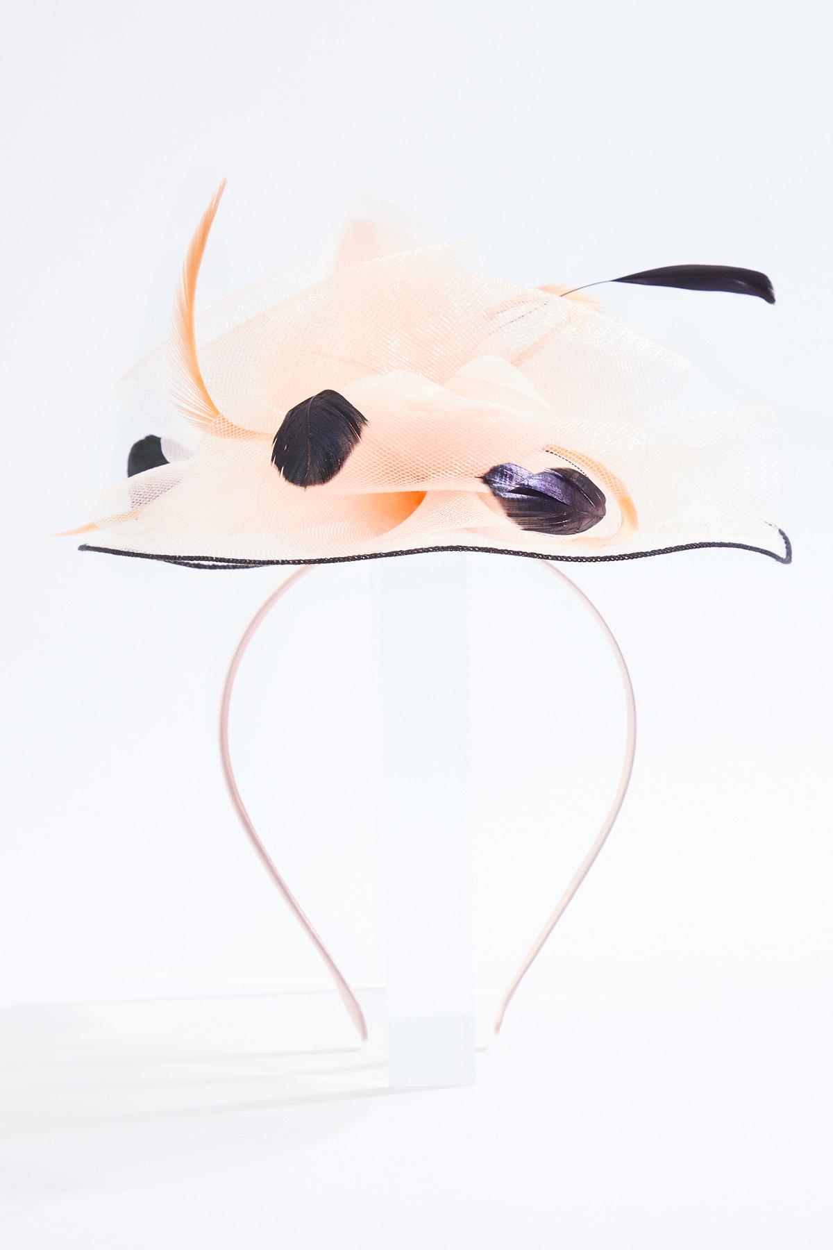 Pink and Black Feathered Hat Accessory Donna Vinci Couture Black & Pink Ribbon Mushroom Hat w  main image 4