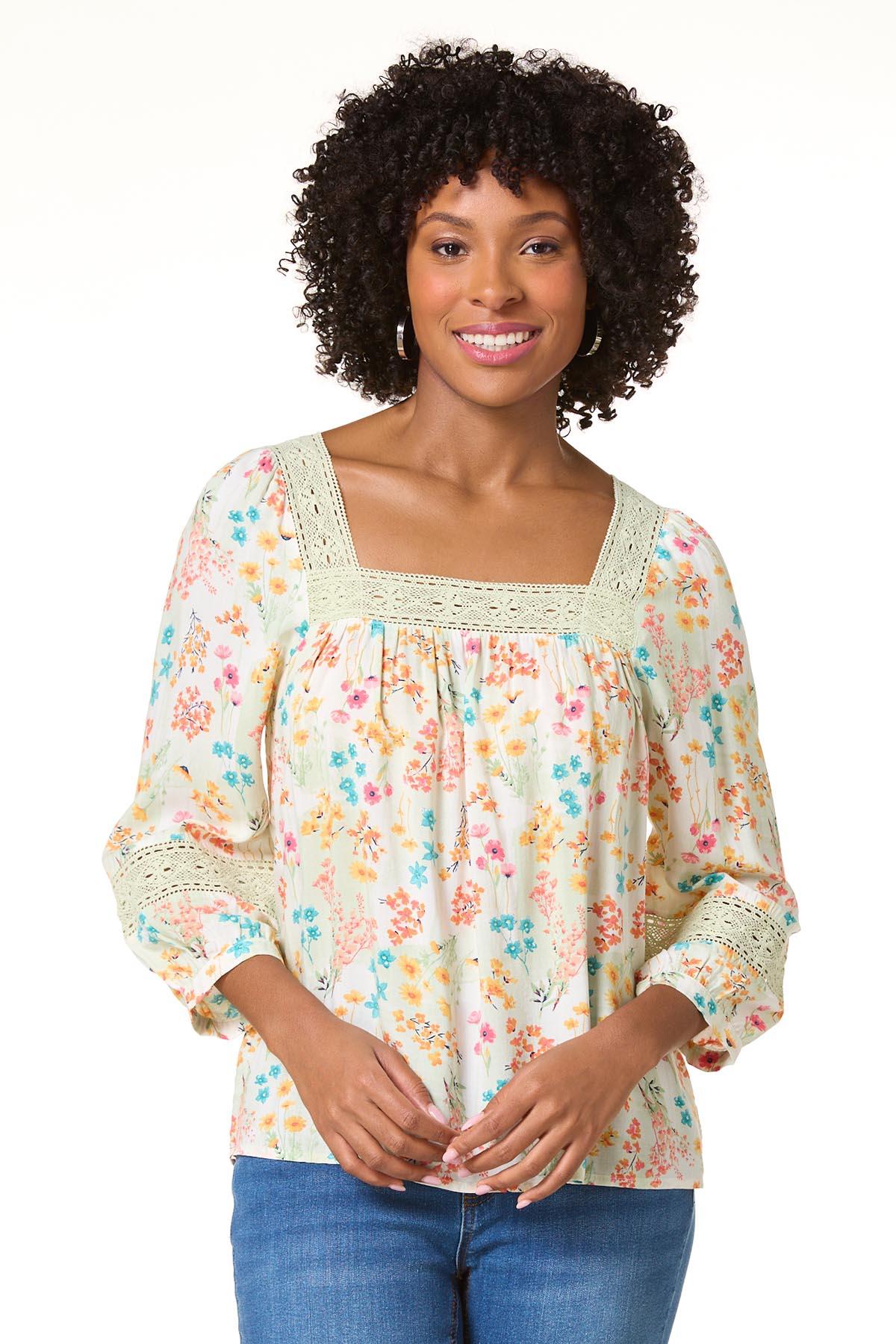 Cato Fashions | Cato Garden Floral Lace Trim Poet Top