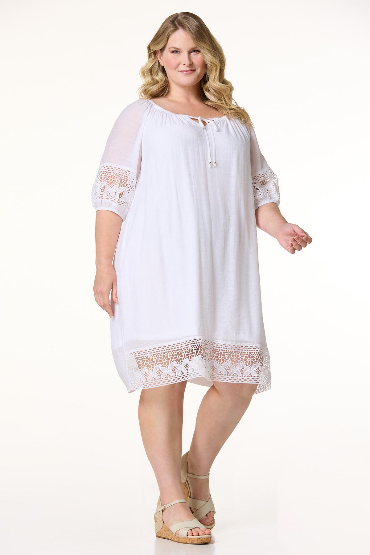Plus Size White Lace Trim Dress
