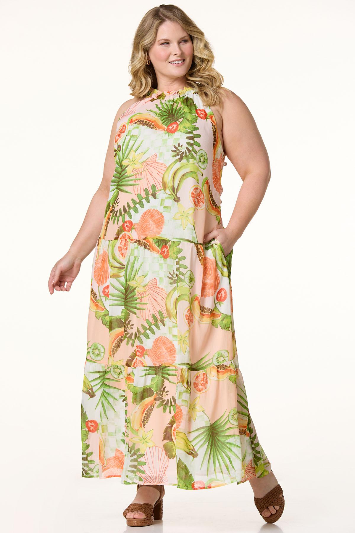 Plus Size Island Palm Maxi Dress - White Plus Size Island Palm Maxi Dress - White