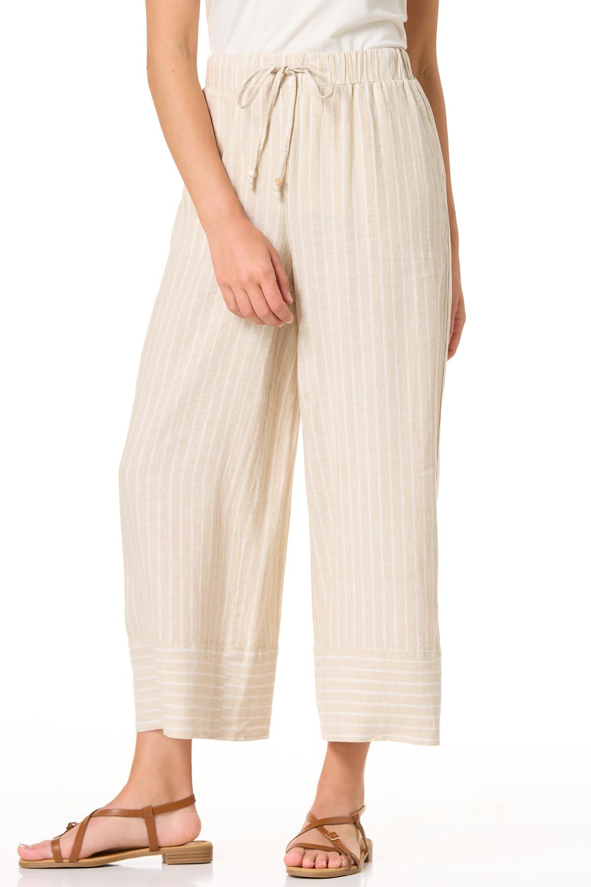 Cato Fashions | Cato Cropped Coconut Stripe Linen Pants