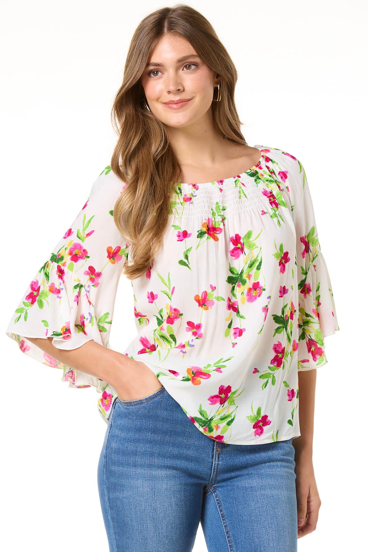 Cato Fashions | Cato Smocked Fuchsia Floral Top
