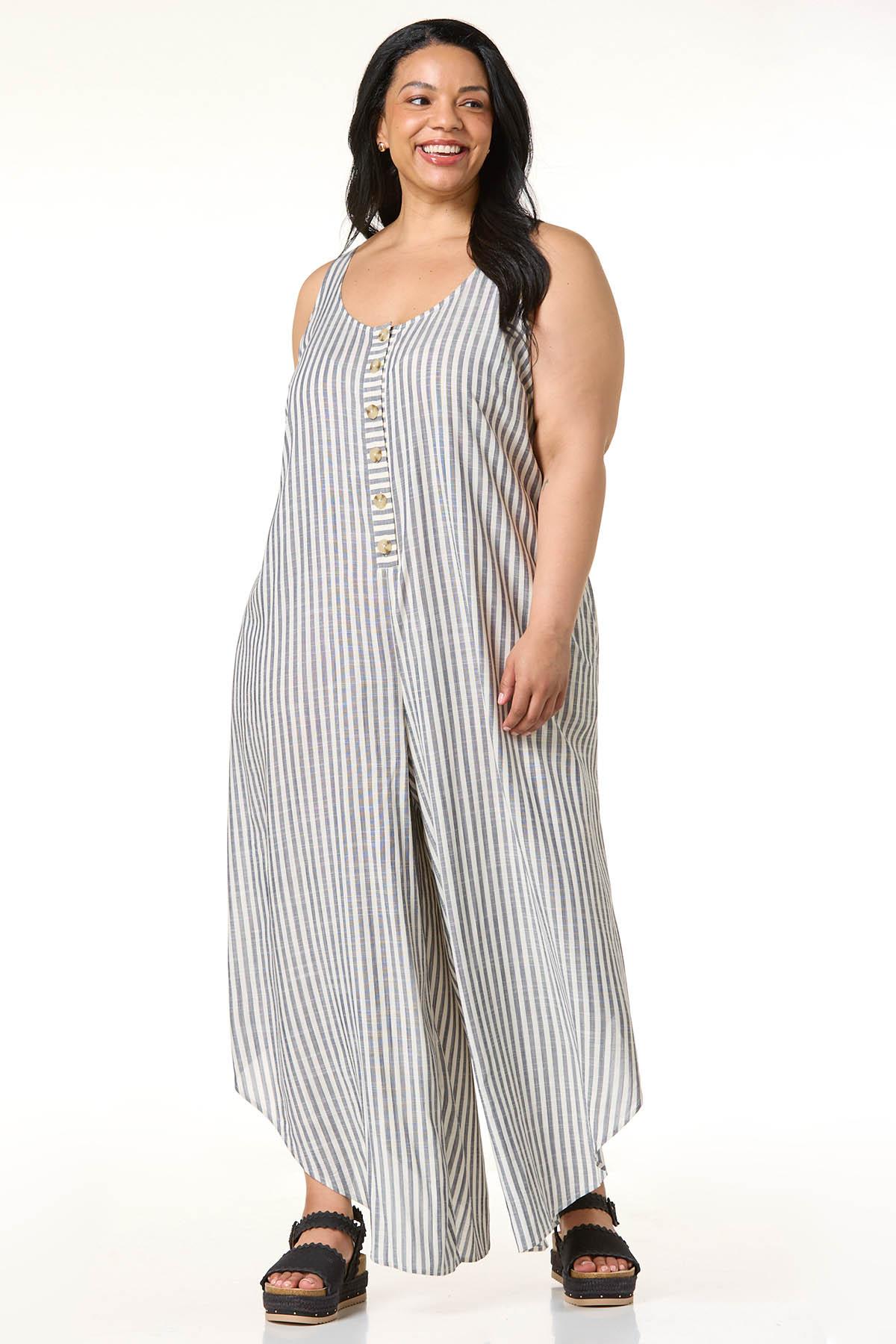 Plus Size Stripe Linen Genie Jumpsuit