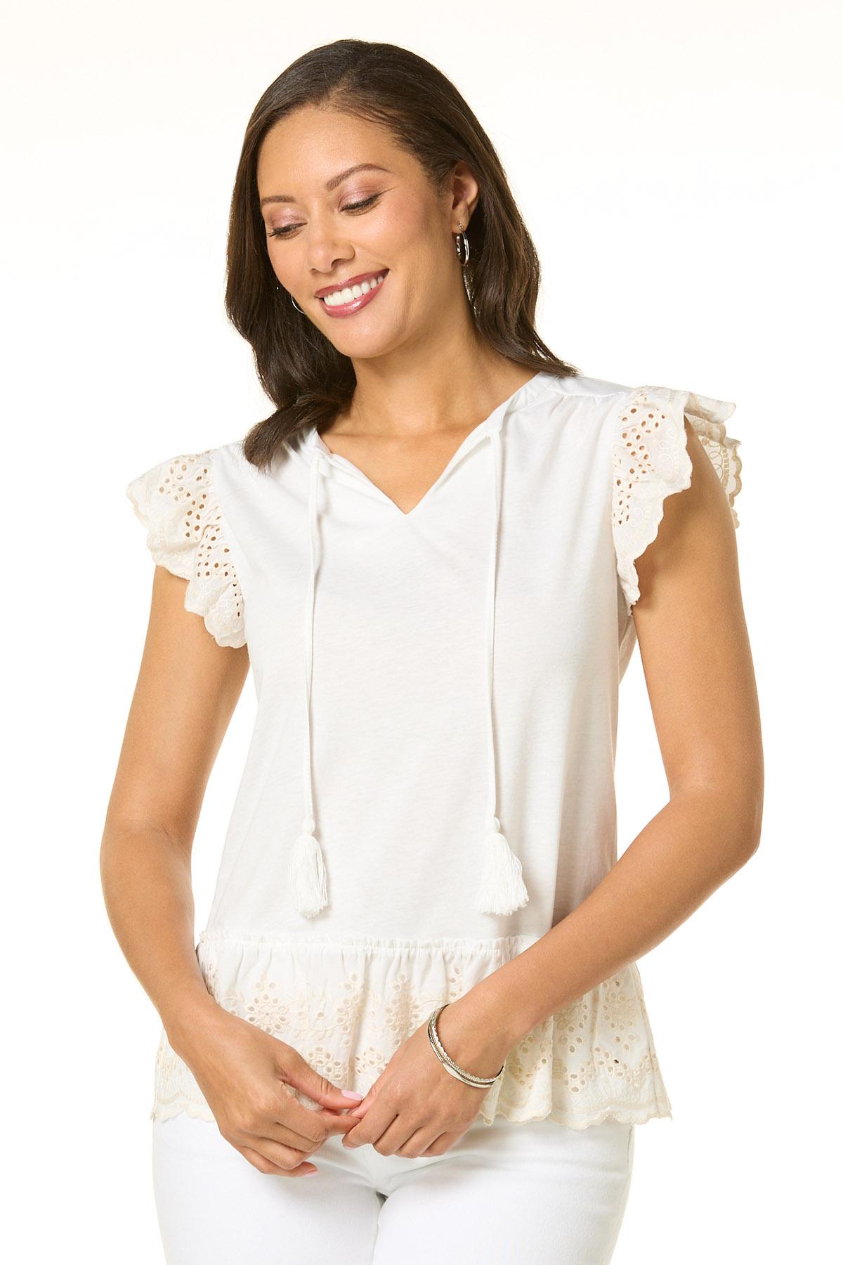 Cato Fashions | Cato Eyelet Ruffled Trim Top