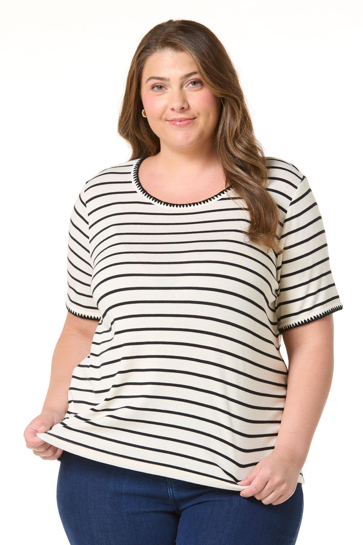 Cato Fashions | Cato Plus Size Stripe Stitch Trim Top