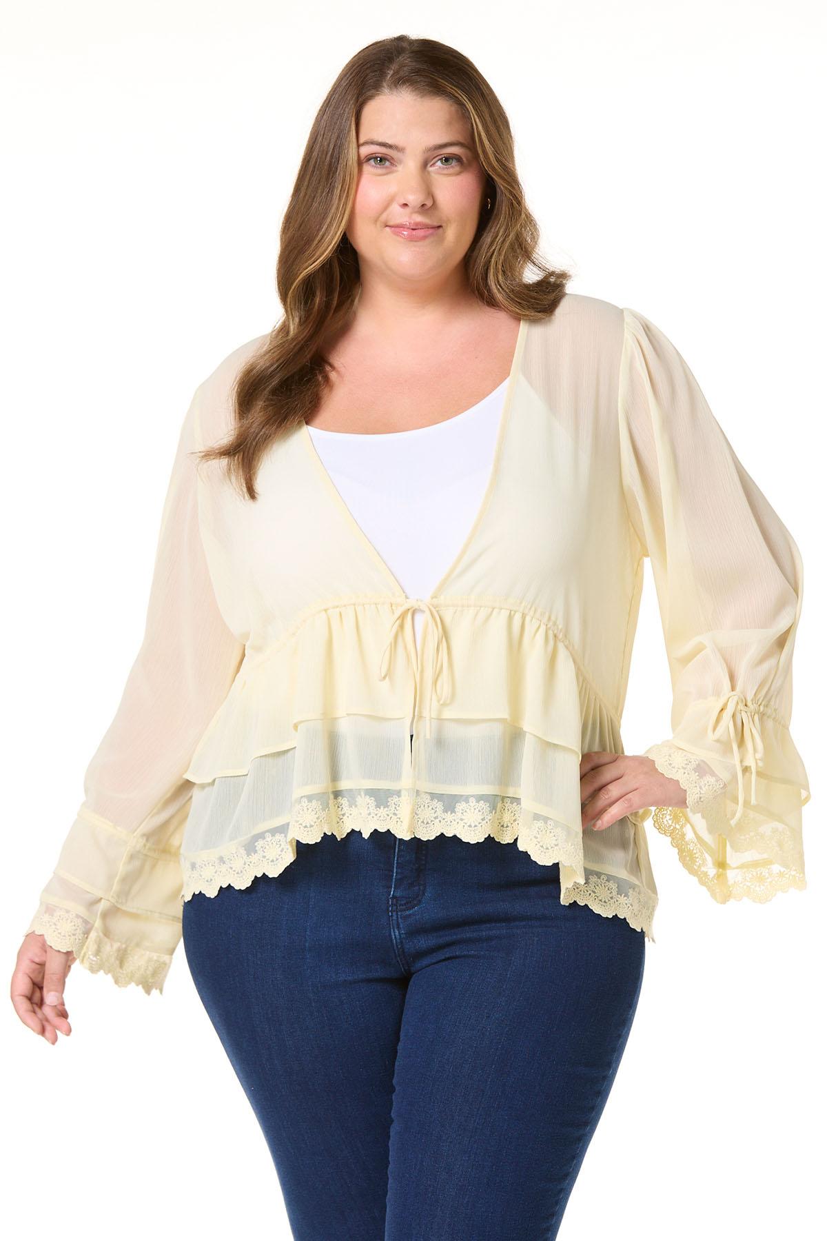 Plus Size Lemon Lace Kimono Top