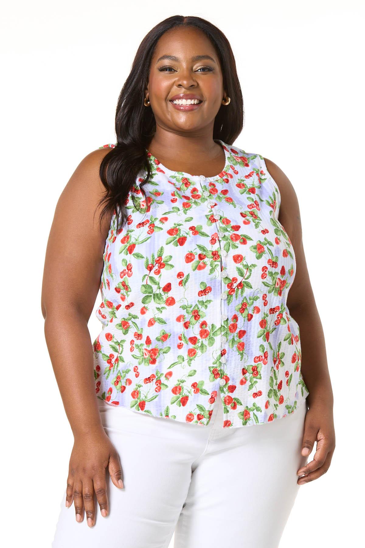 Cato Fashions | Cato Plus Size Button Front Strawberry Tank