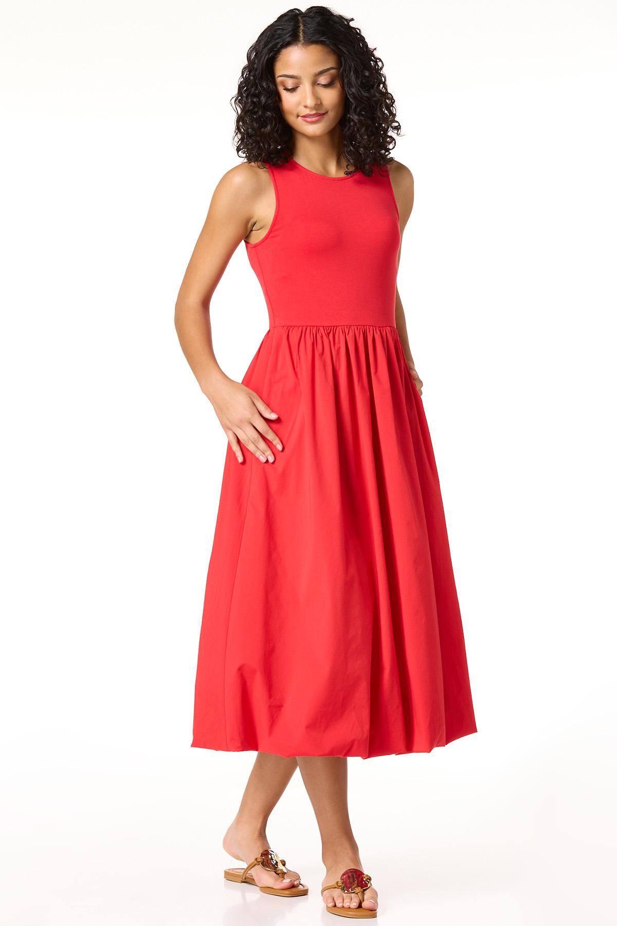 Solid Bubble Hem Tank Dress - RED